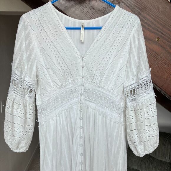 Anthropologie Ebba Bohemian Eyelet Lace Midi Dress - Picture 6 of 8